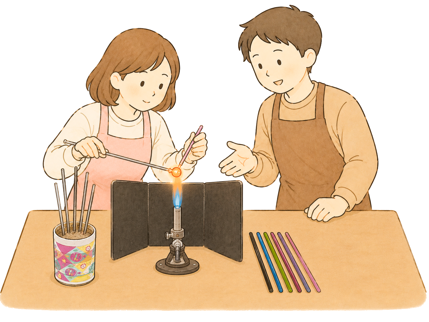 炎でガラスを成形するイラスト